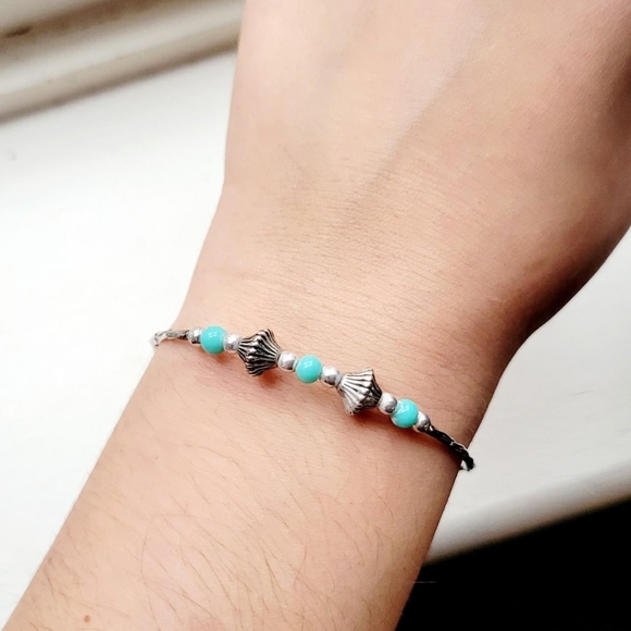 Handmade Dainty Sterling Silver Turquoise Beaded Bracelet - Picture 2 of 8